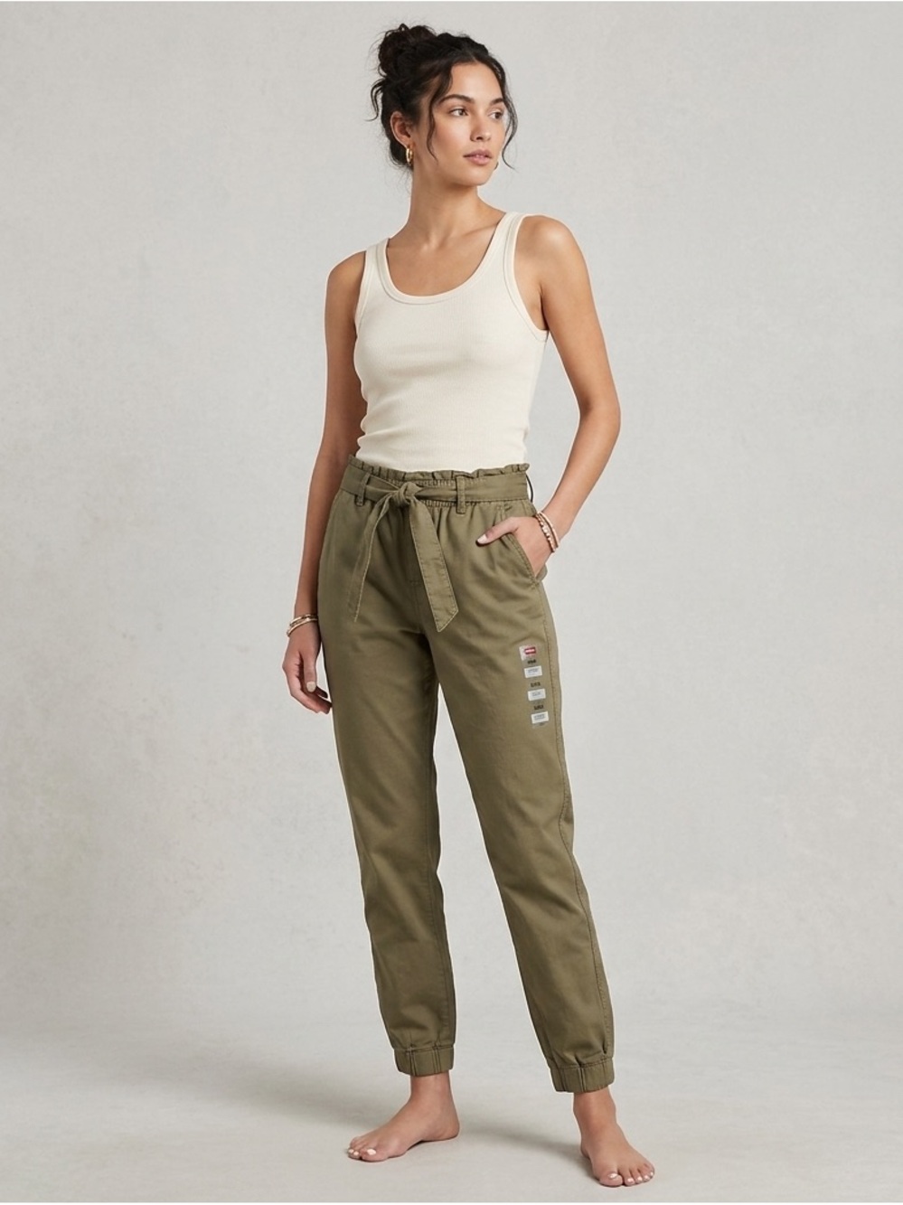 NWT Levi's Olive Green High-Waist Tie-Waist Jogger Pants
